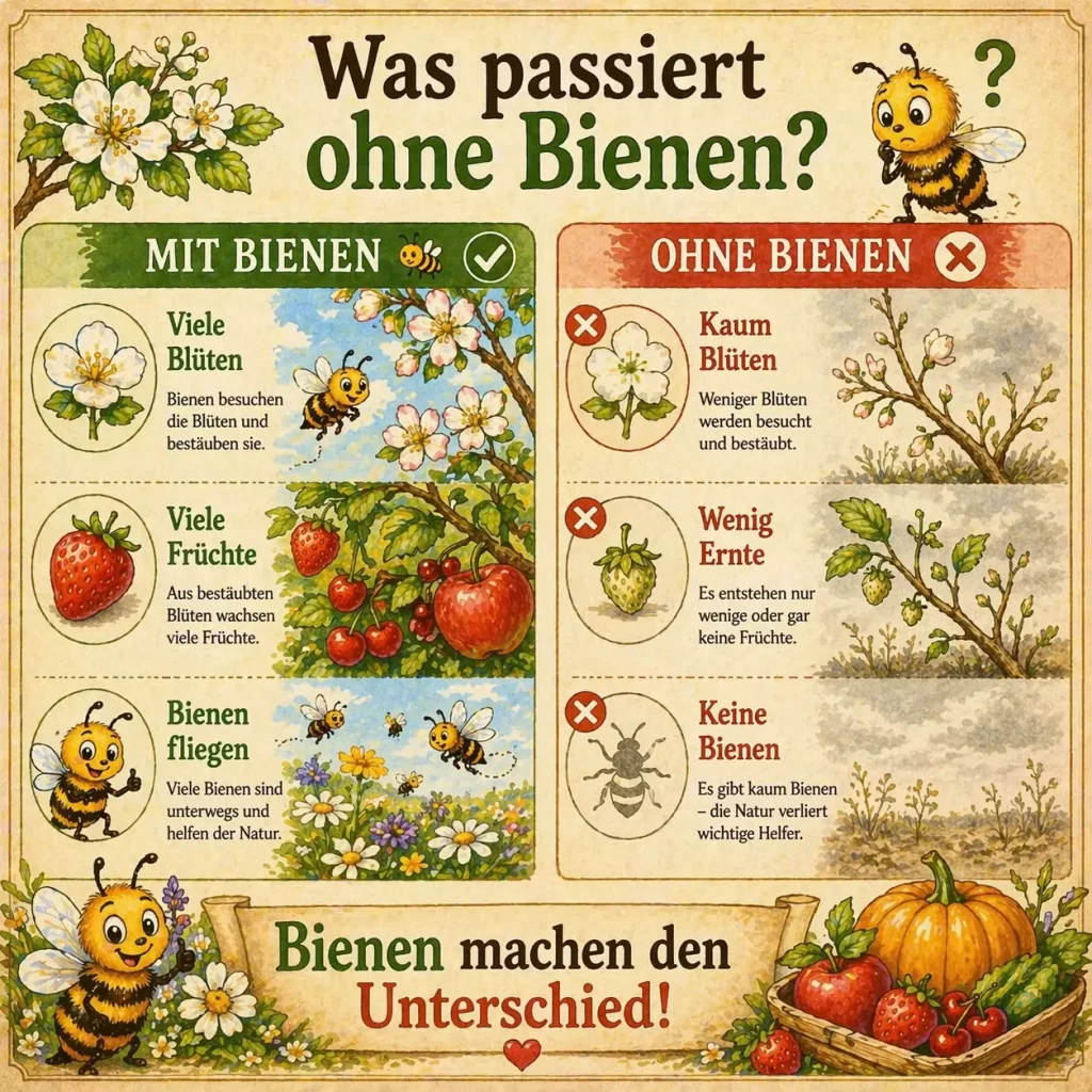 Vergleich Garten mit Bienen und ohne Bienen mit unterschiedlicher Ernte