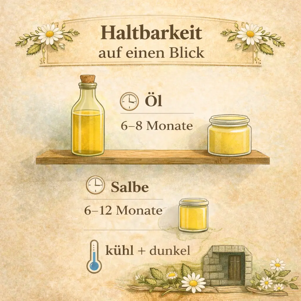 Haltbarkeit von Öl und Salbe mit Lagerung kühl und dunkel