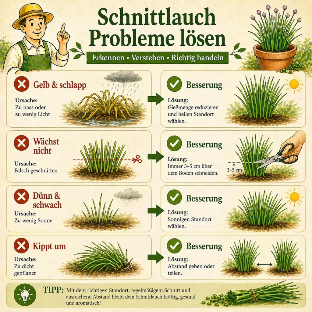 Schnittlauch gelb wächst nicht oder kippt um Ursachen und Lösungen einfach erklärt