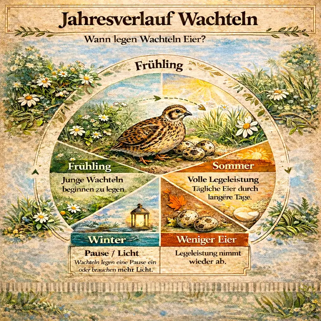 Jahresverlauf bei Wachteln mit Legeleistung im Frühling, Sommer, Herbst und Winter erklärt