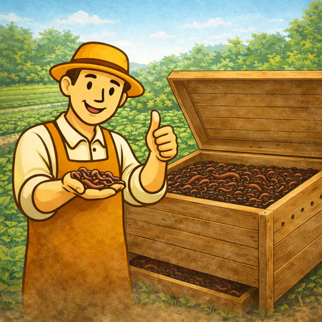 Kompostwürmer in der Hand zeigen erfolgreiche Wurmkiste mit gesunder Humusbildung