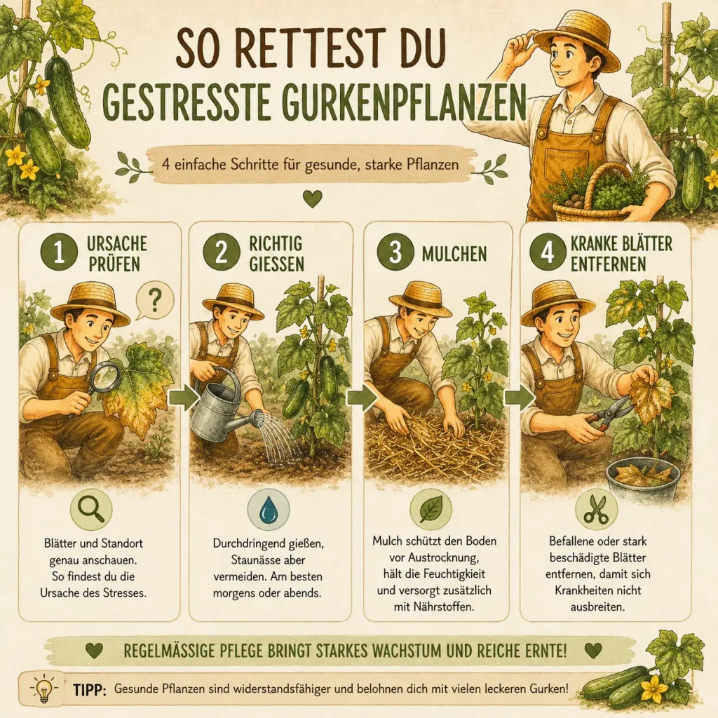 Schritt-für-Schritt Anleitung zum Retten gestresster Gurkenpflanzen