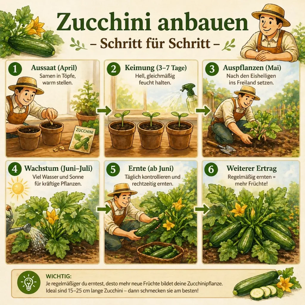 Zucchini anbauen Schritt für Schritt von Aussaat bis Ernte einfach erklärt