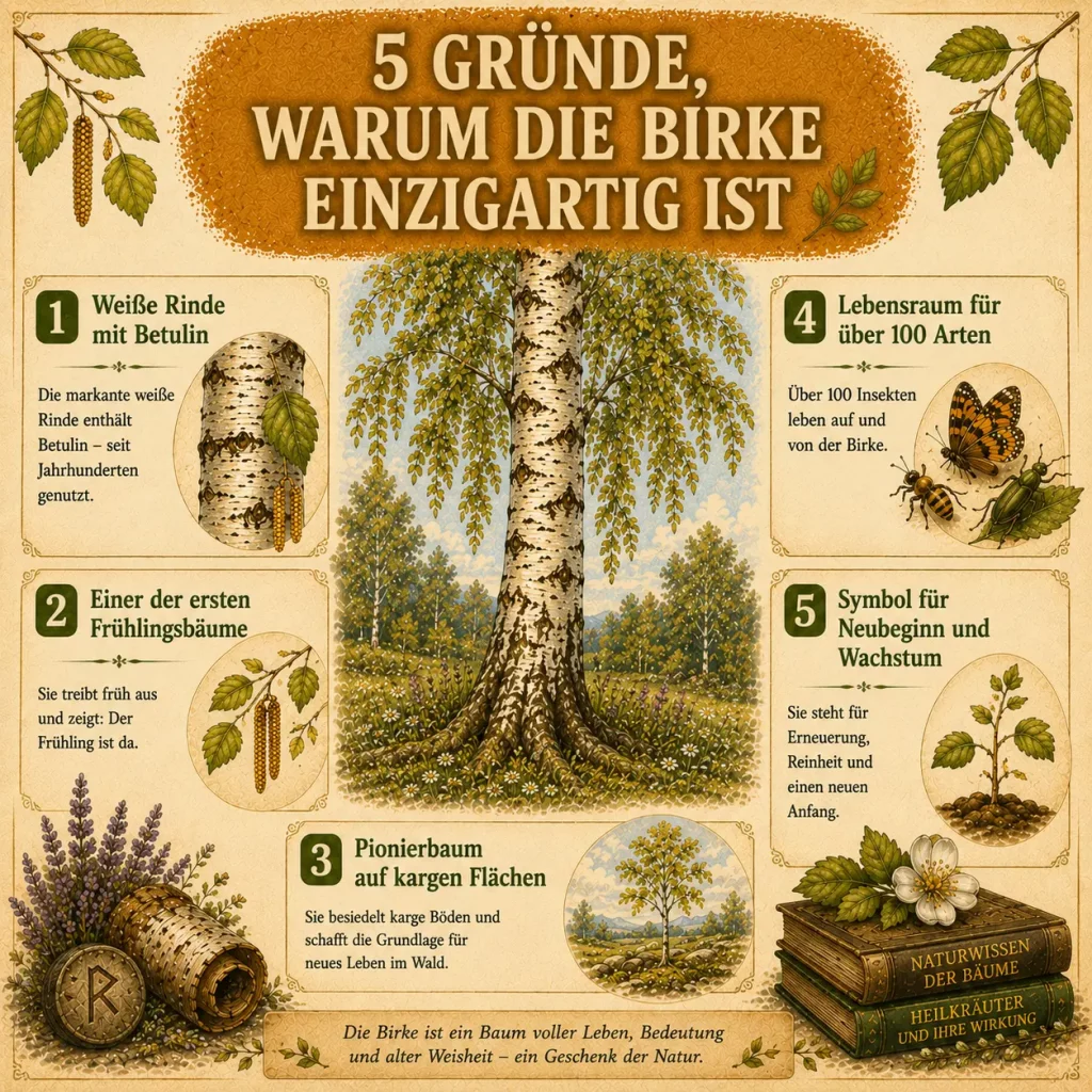 Birke im Frühlingslicht mit Symbolik des Neubeginns und Wachstum