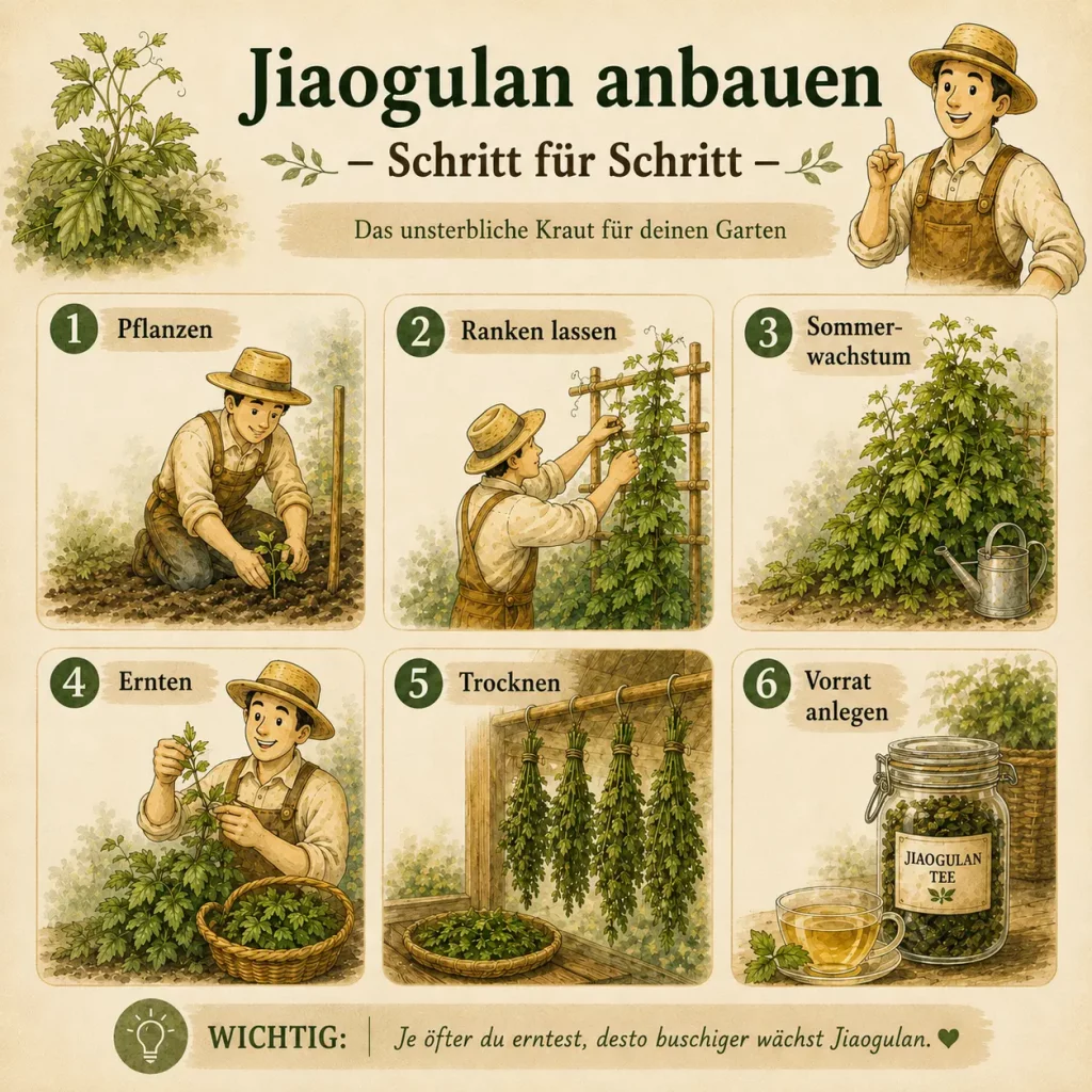 Schritt-für-Schritt Anleitung zum Anbau, Ernten und Trocknen von Jiaogulan