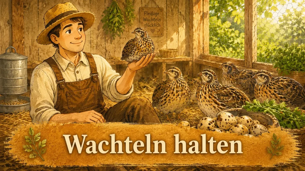 Wachteln im Stall mit Eiern und Selbstversorger bei der artgerechten Wachtelhaltung