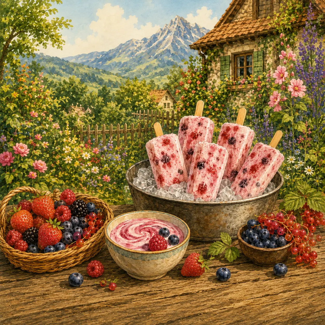 Beeren-Joghurt-Eis am Stiel