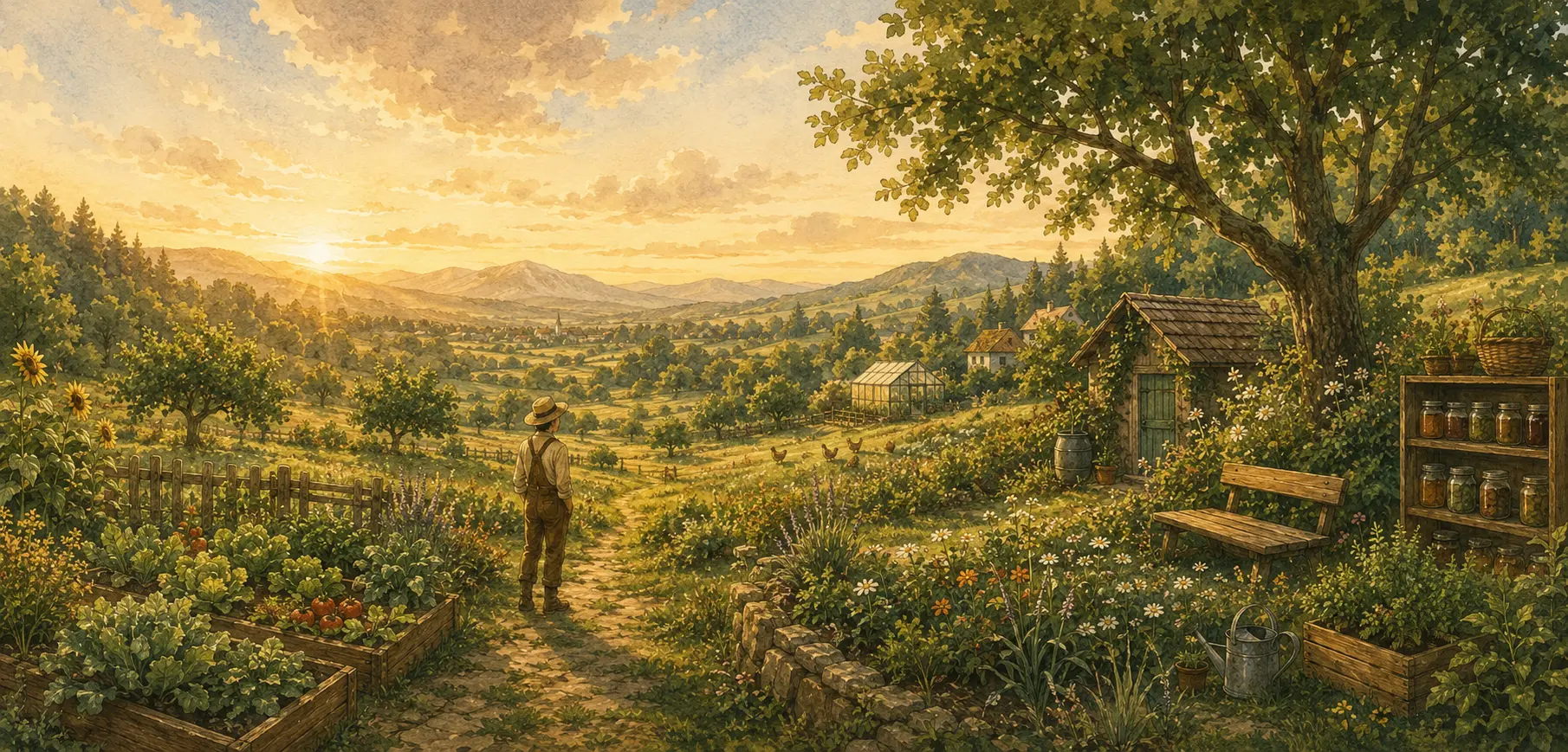 Weite Garten- und Naturlandschaft als Symbol für Wissen, Wachstum und mehr Eigenständigkeit