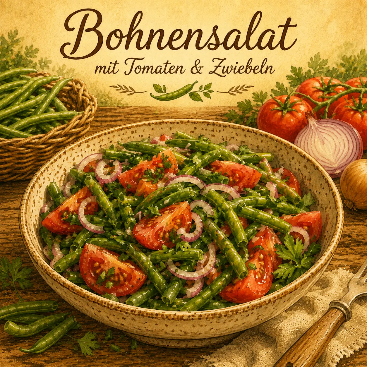 Bohnensalat mit Tomaten und Zwiebeln