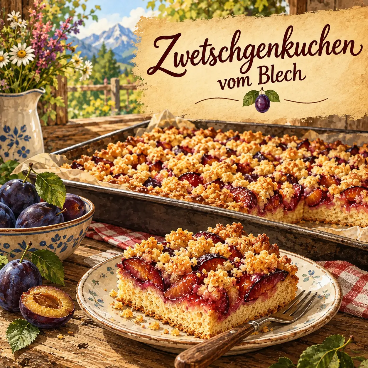 Zwetschgen-Kuchen vom Blech mit Streuseln
